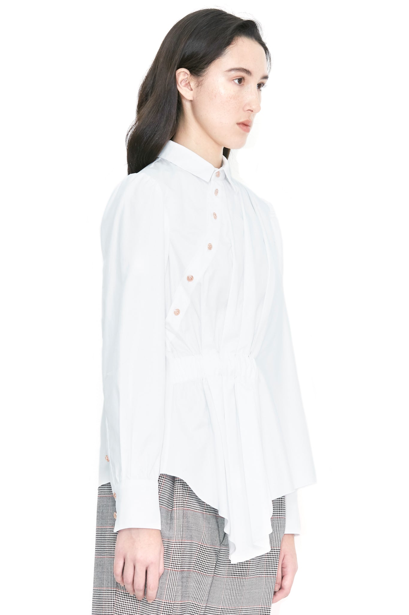 White Pleated Button-Down Shirt