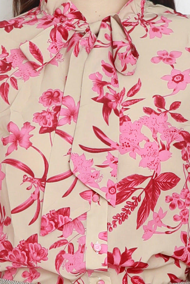 Silk Printed Pink Floral Blouse