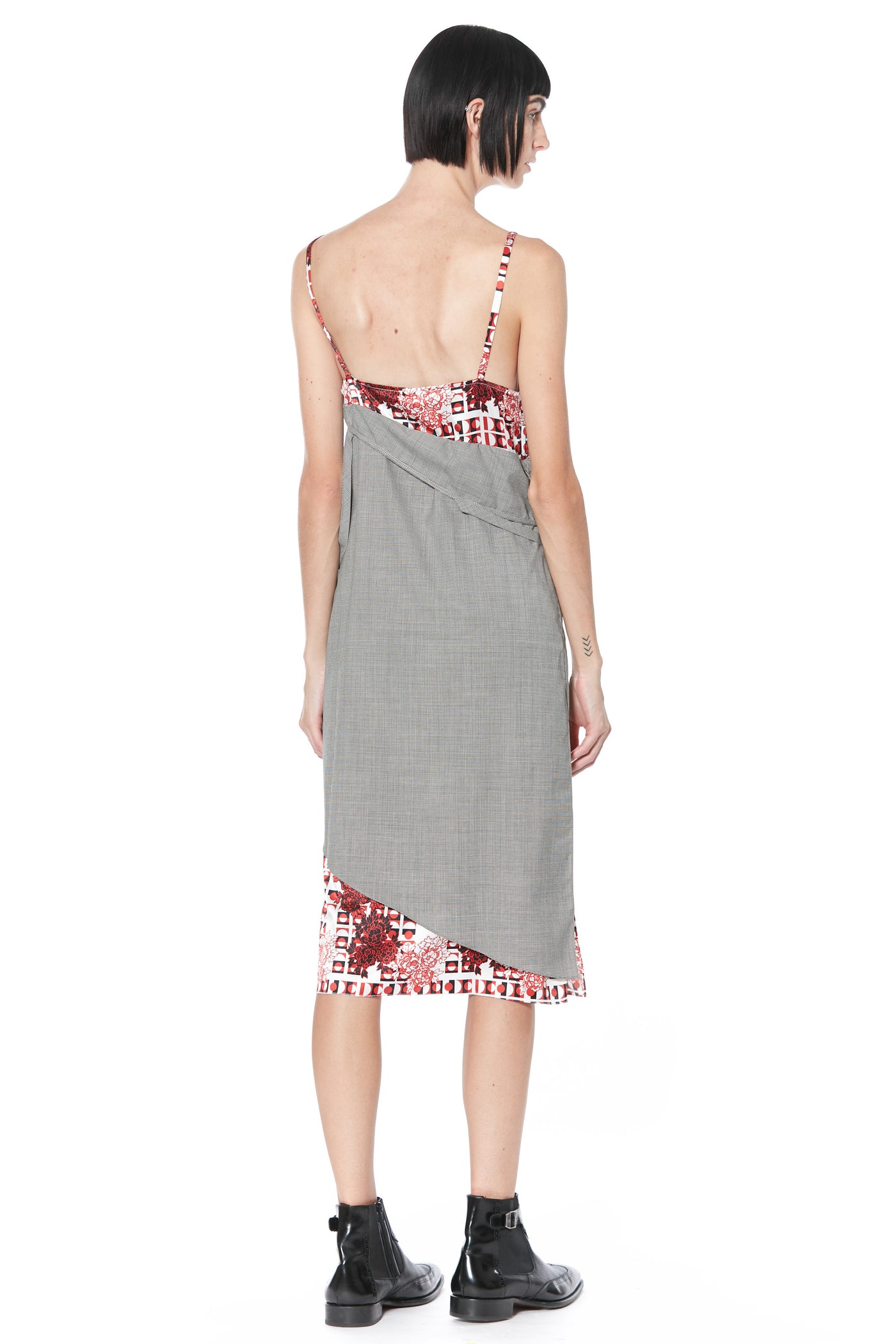 Deconstructed Wool and Silk Printed Red Slip Dress