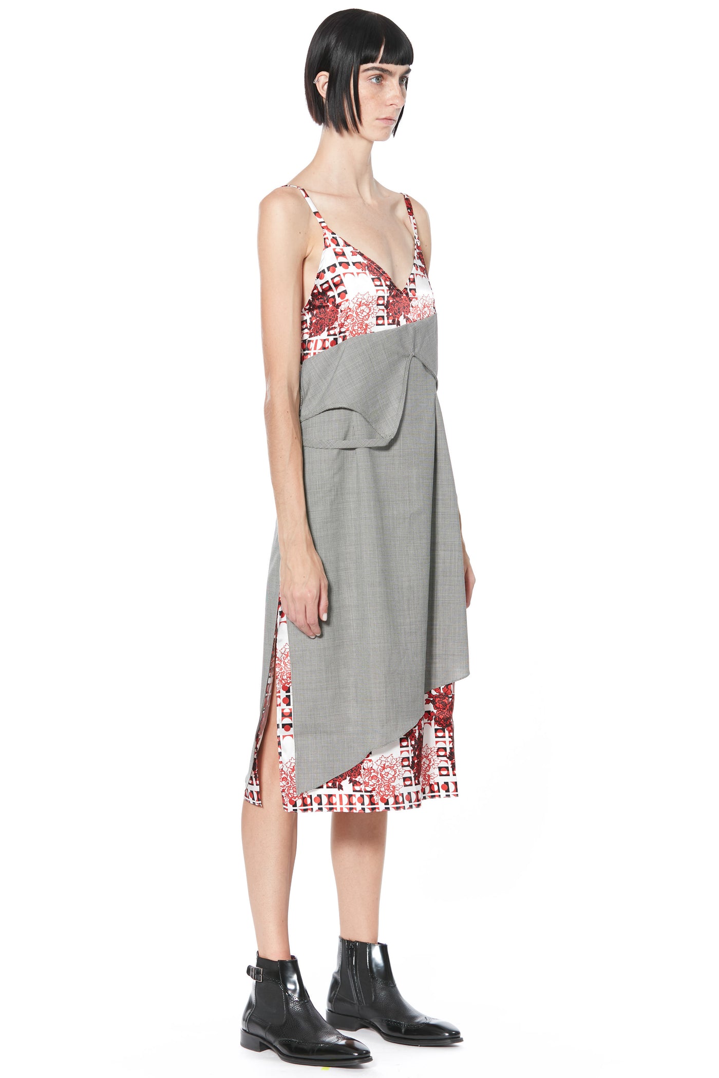 Deconstructed Wool and Silk Printed Red Slip Dress