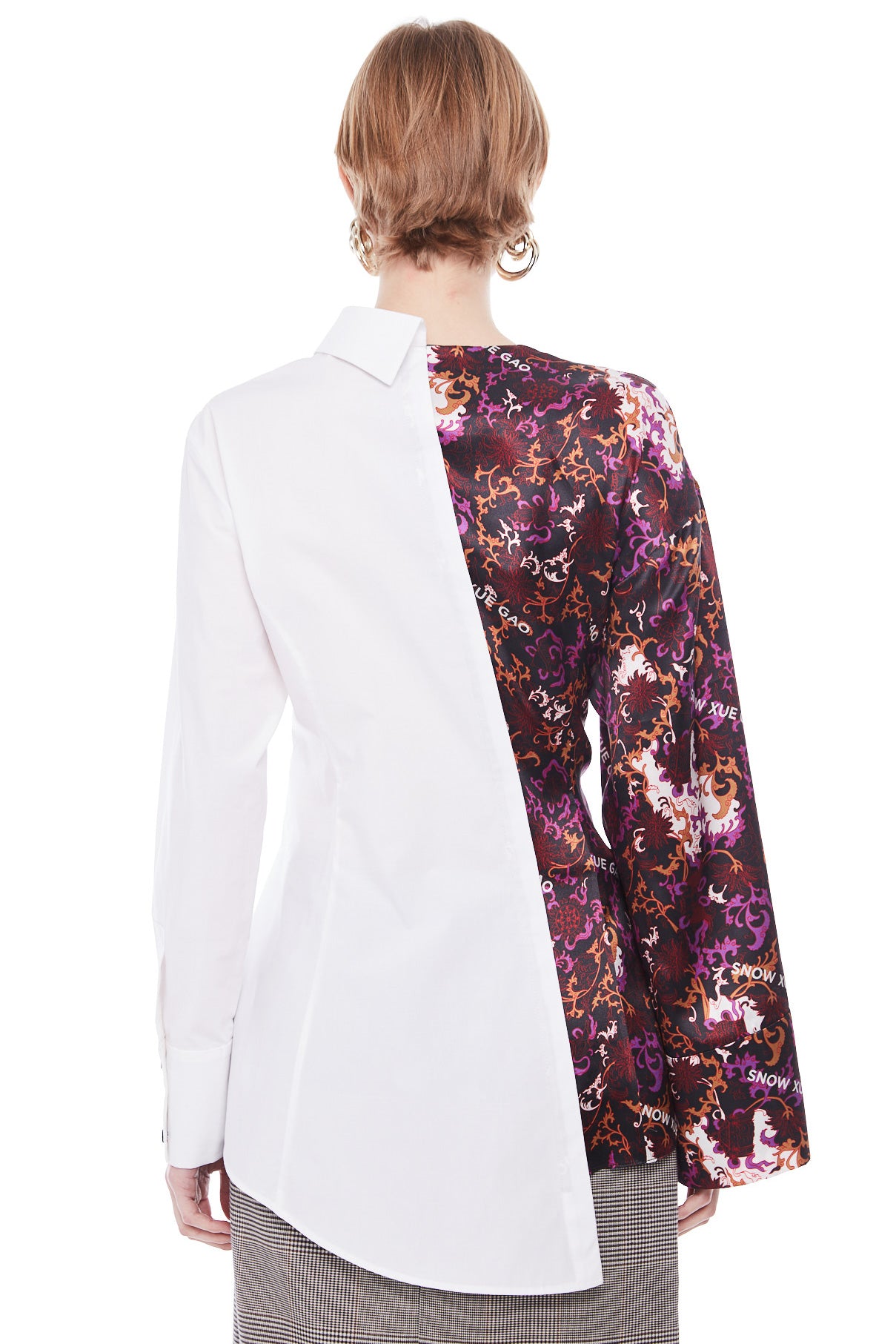 Cotton and Silk Floral Printed Deconstructed Button Down Shirt