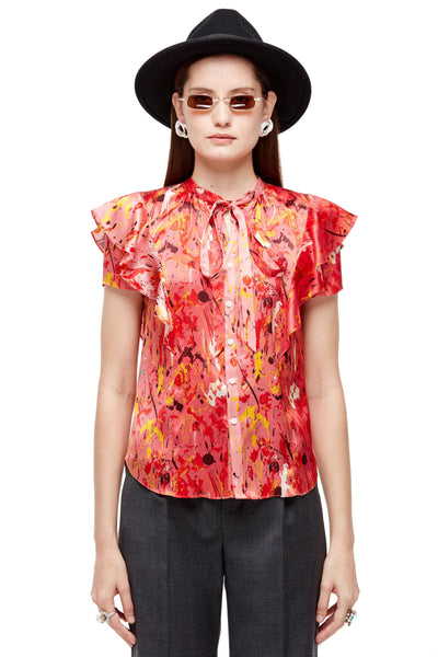 Silk Printed Red Abstract Blouse
