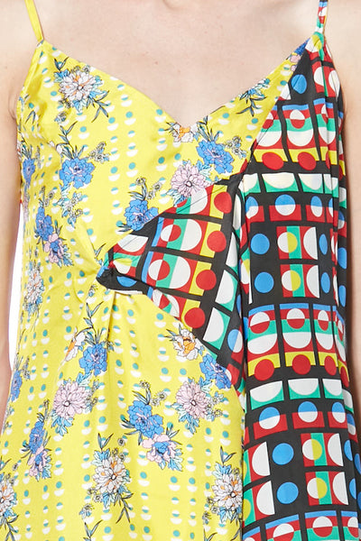 Silk Printed Mix Color Draped Midi Dress