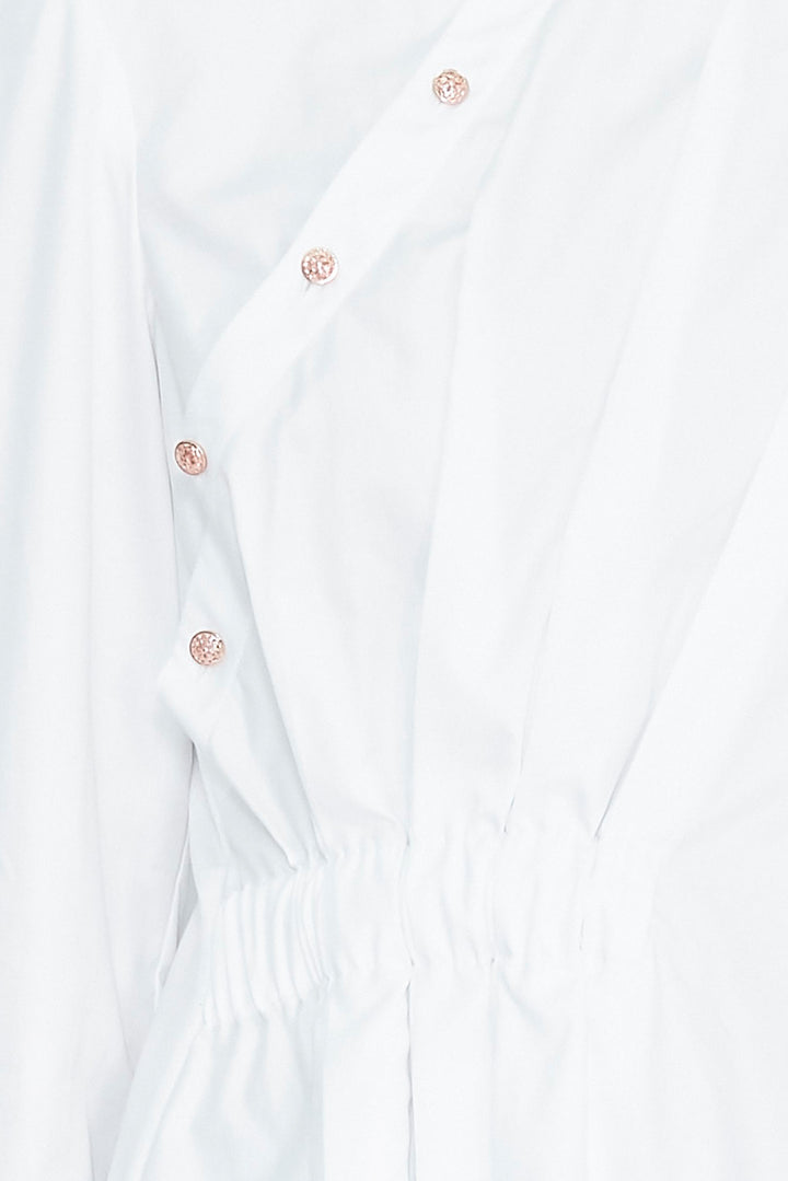 White Pleated Button-Down Shirt