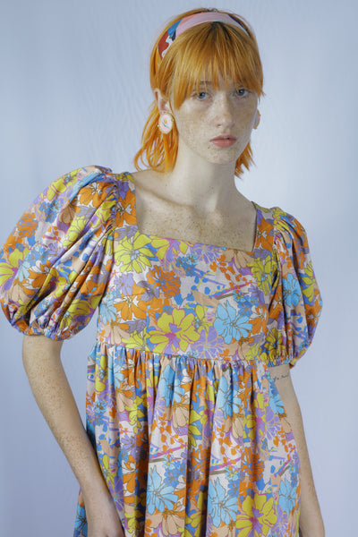 Floral Printed Orange Babydoll Dress