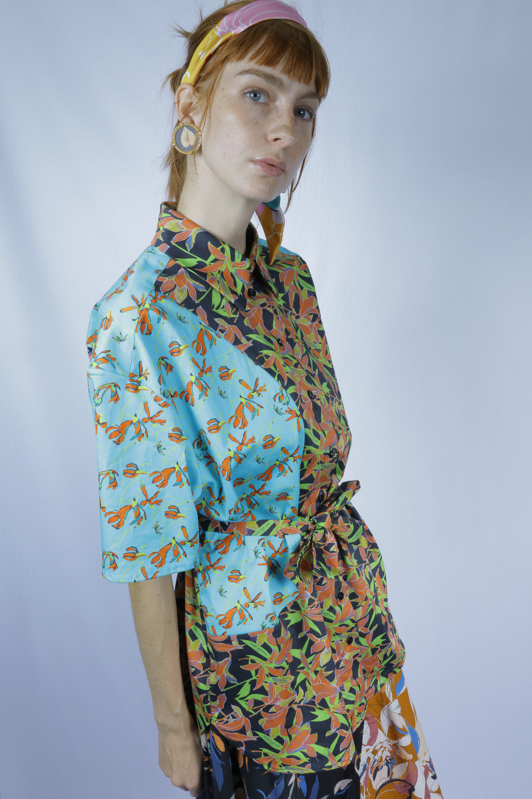 Floral Printed Collage Button Down Shirt