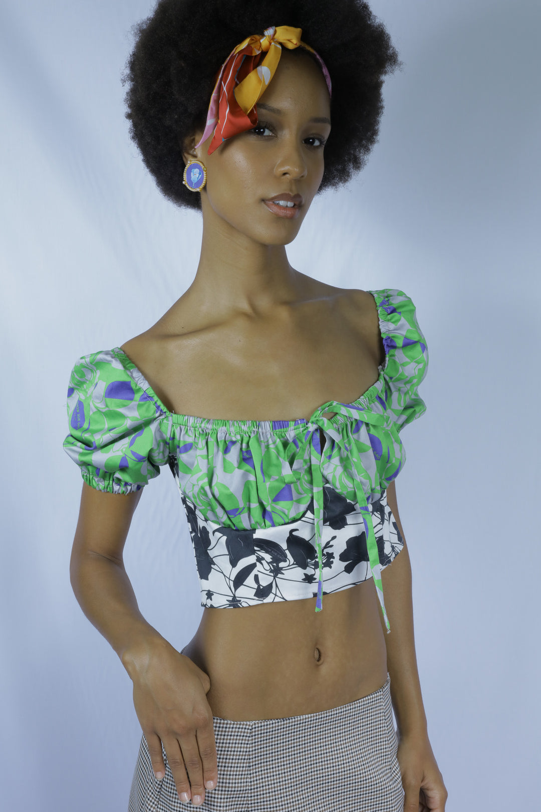 Top Milk Maid com estampa floral verde