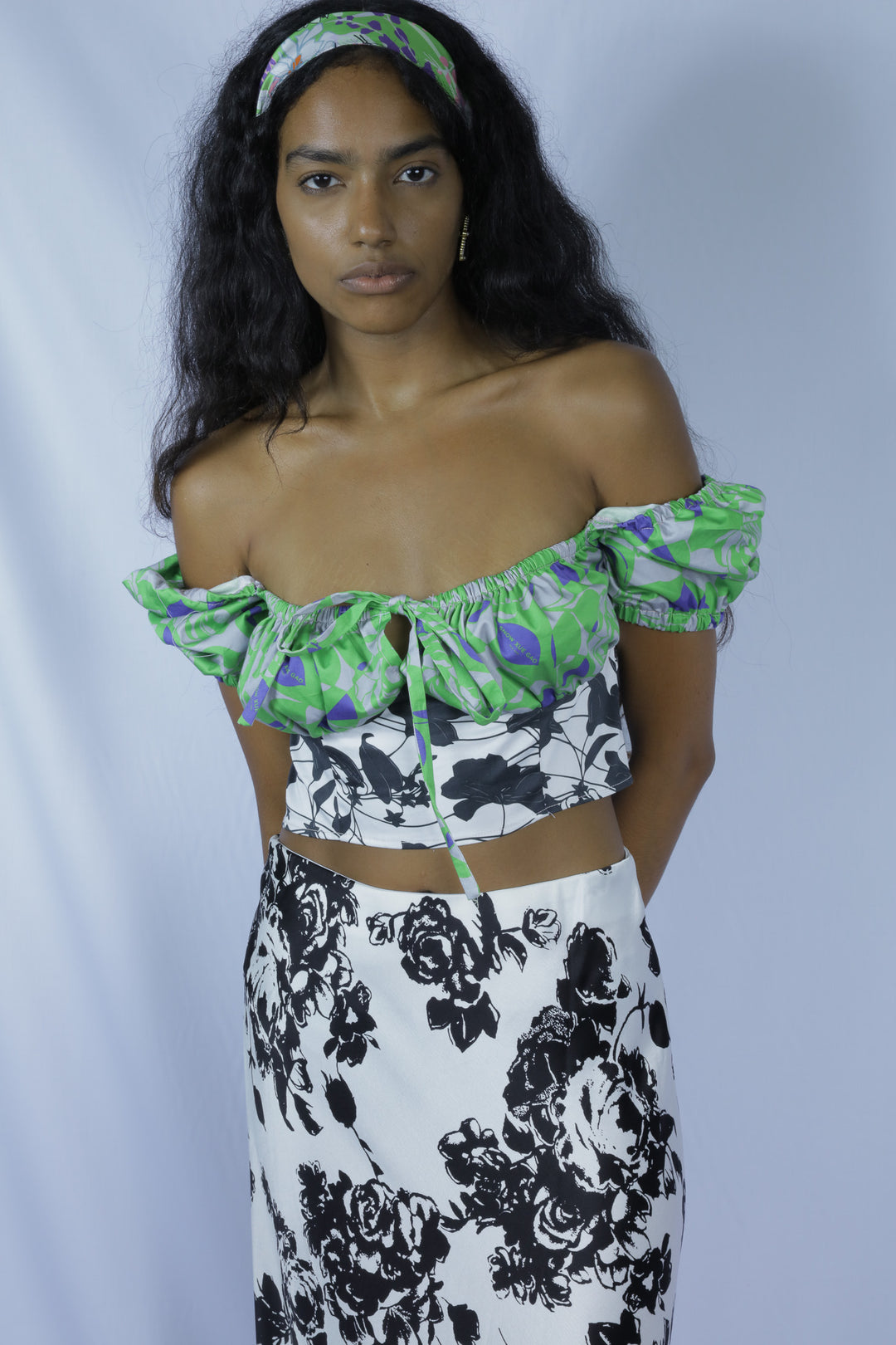 Green Floral Printed Milk Maid Top