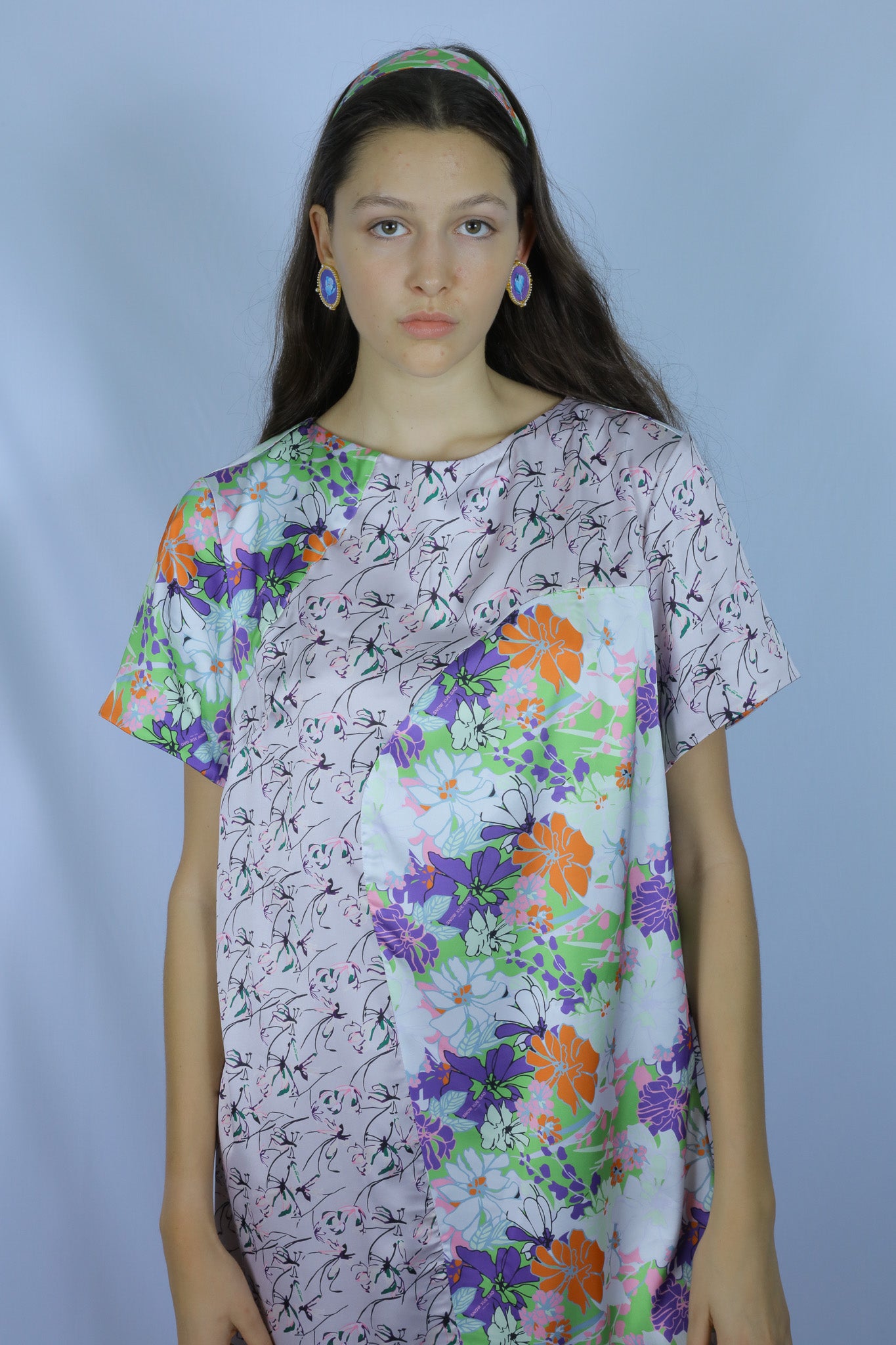 Silk Printed Lavender Floral Tunic Dress