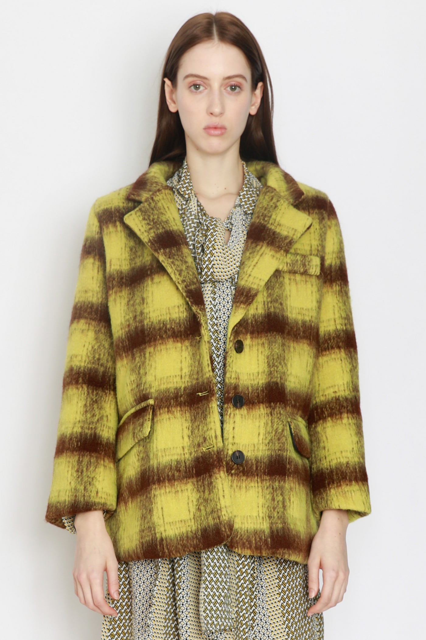 Heavy Wool Yellow Plaid Coat