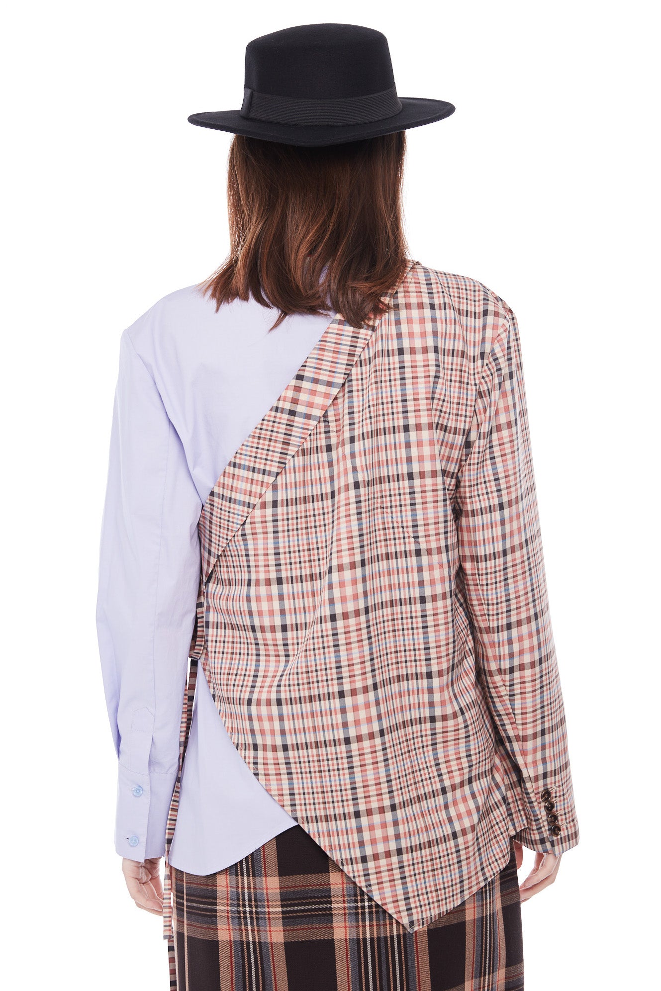 Plaid Striped Deconstructed Blouse