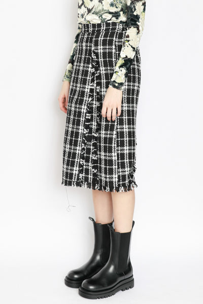 Wool Black White Plaid Midi Skirt