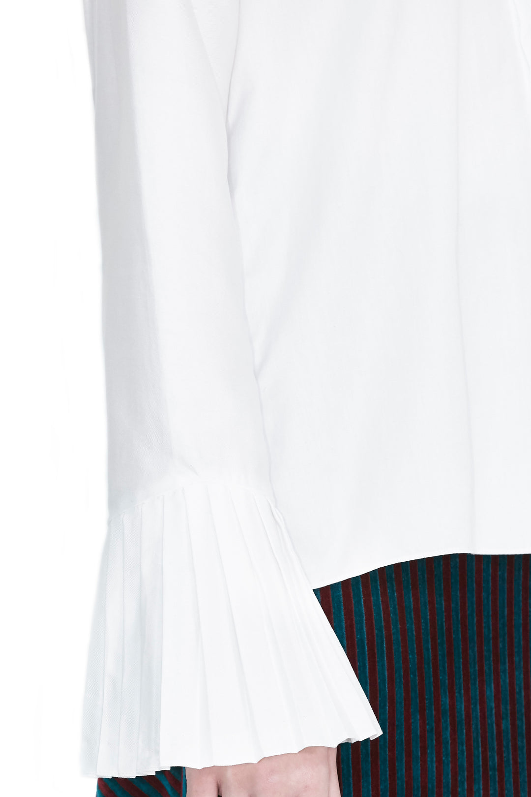 White Pleated Sleeve Button-Up Shirt