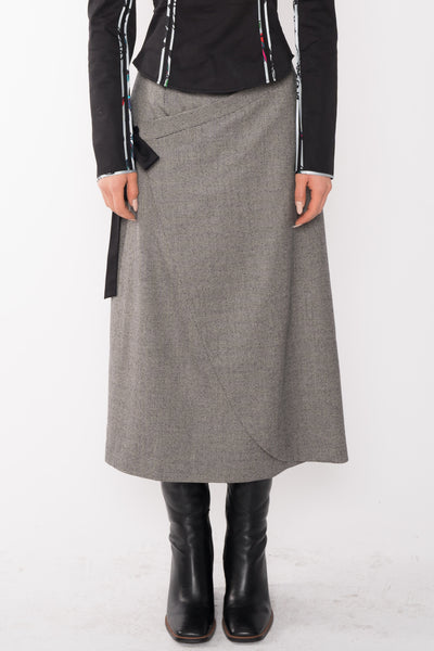 Wool Grey Wrap Midi Skirt