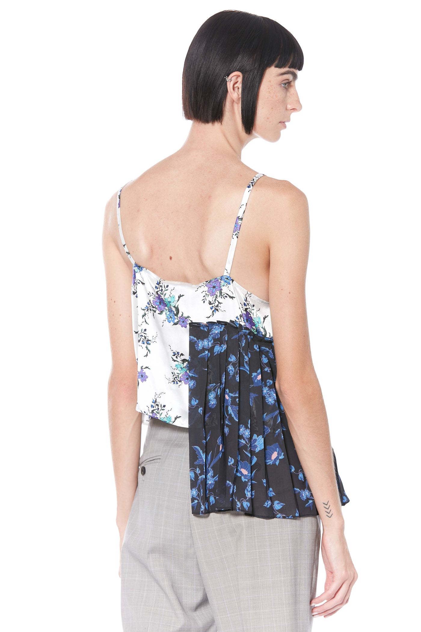 Silk Printed Blue Floral Camisole Top