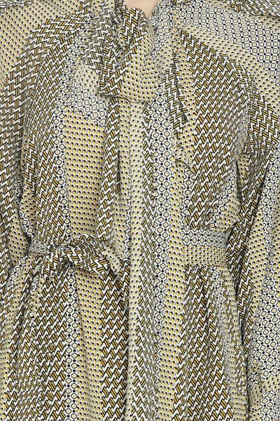 Silk Printed Beige Abstract Midi Dress