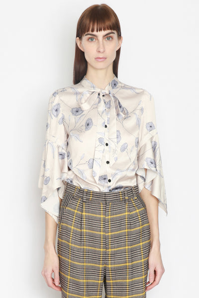 Silk Printed Champagne Floral Blouse
