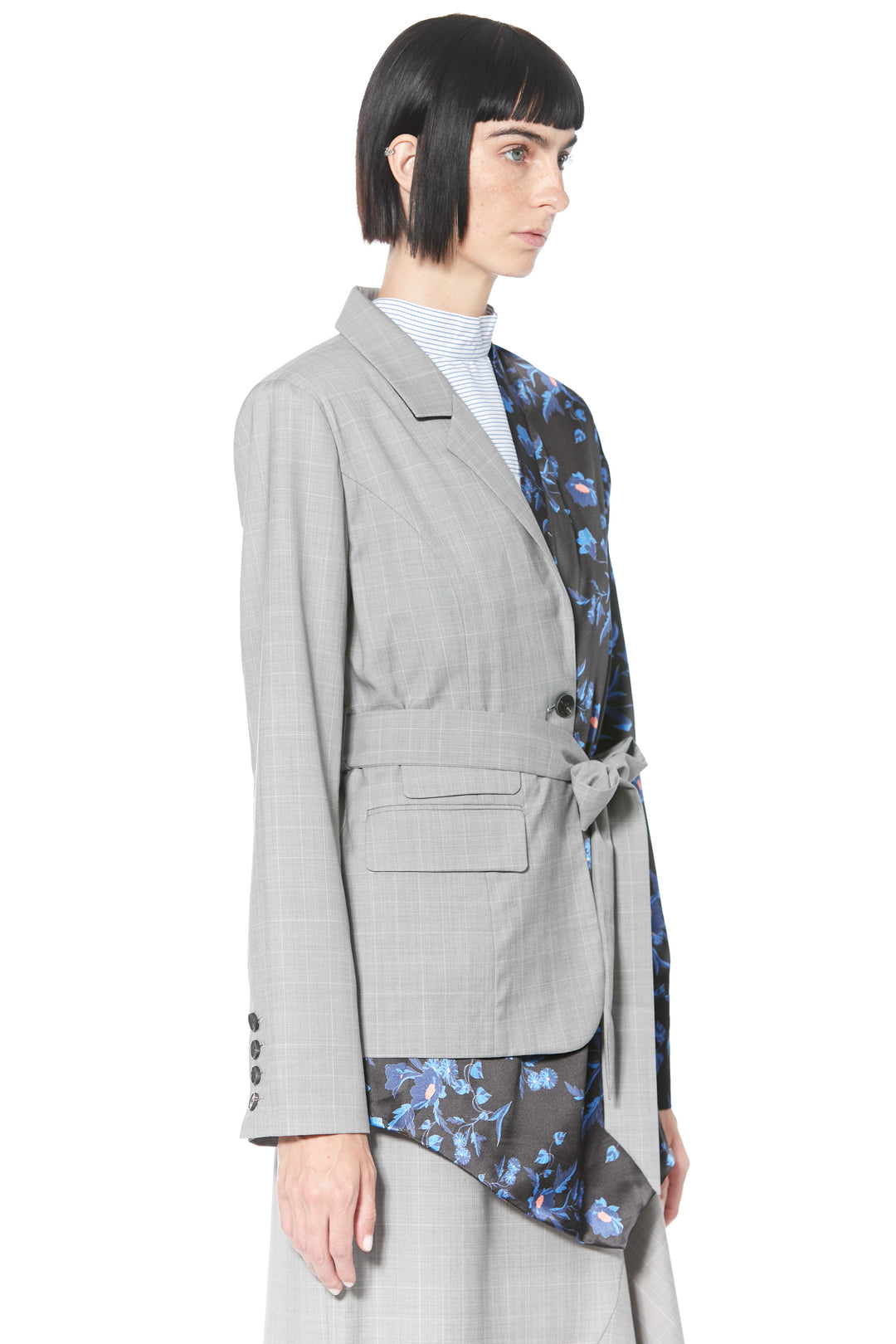 Blazer asimétrico estilo kimono azul estampado de lana y seda