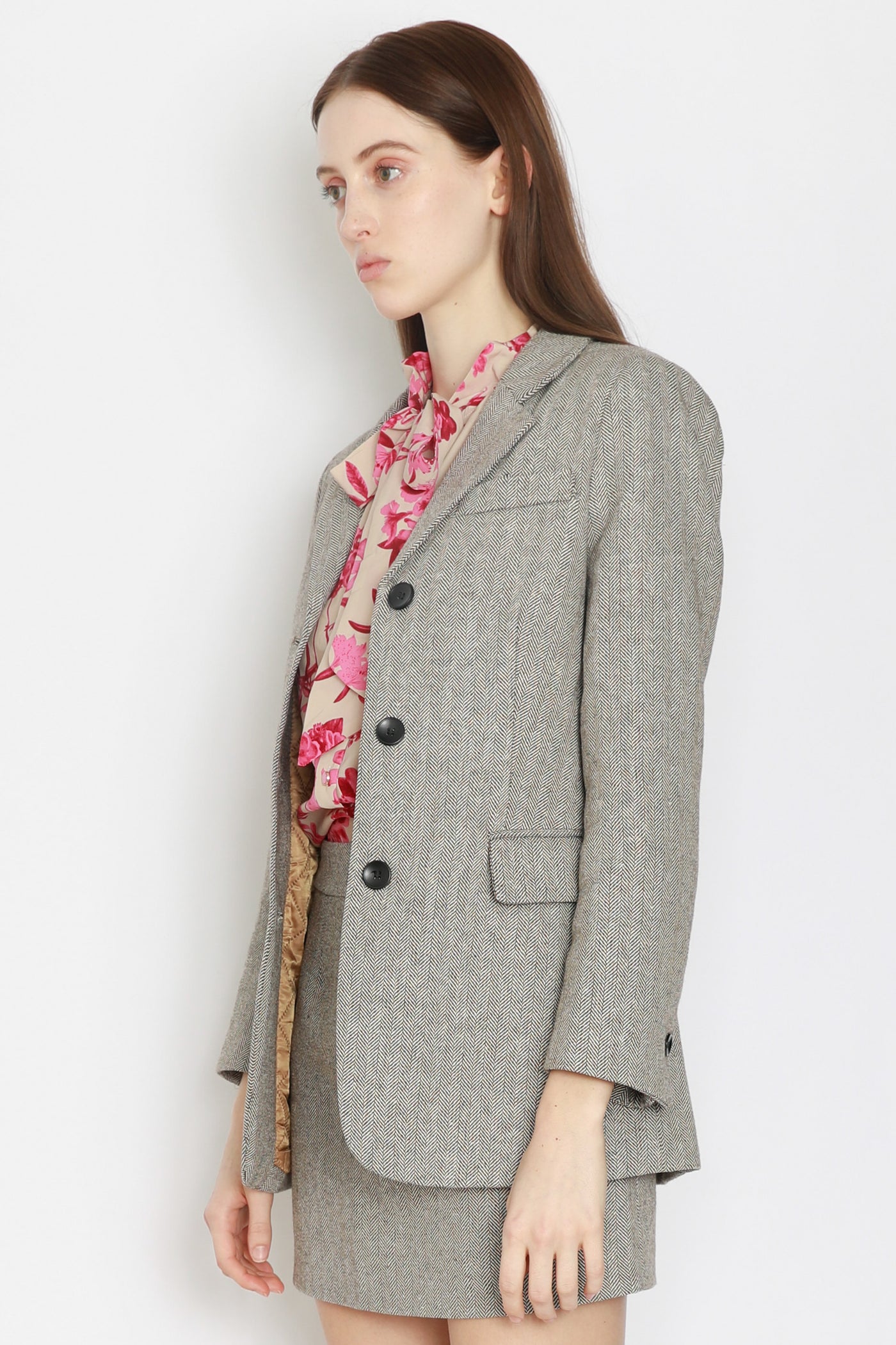 Wool Grey Tweed Quilted Jacket