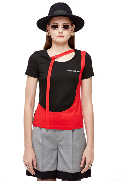 Black and Red Collage T-Shirt with Belt Loop