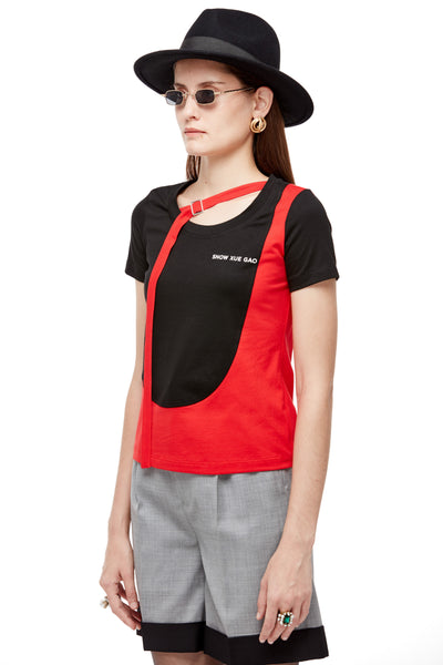 Black and Red Collage T-Shirt with Belt Loop