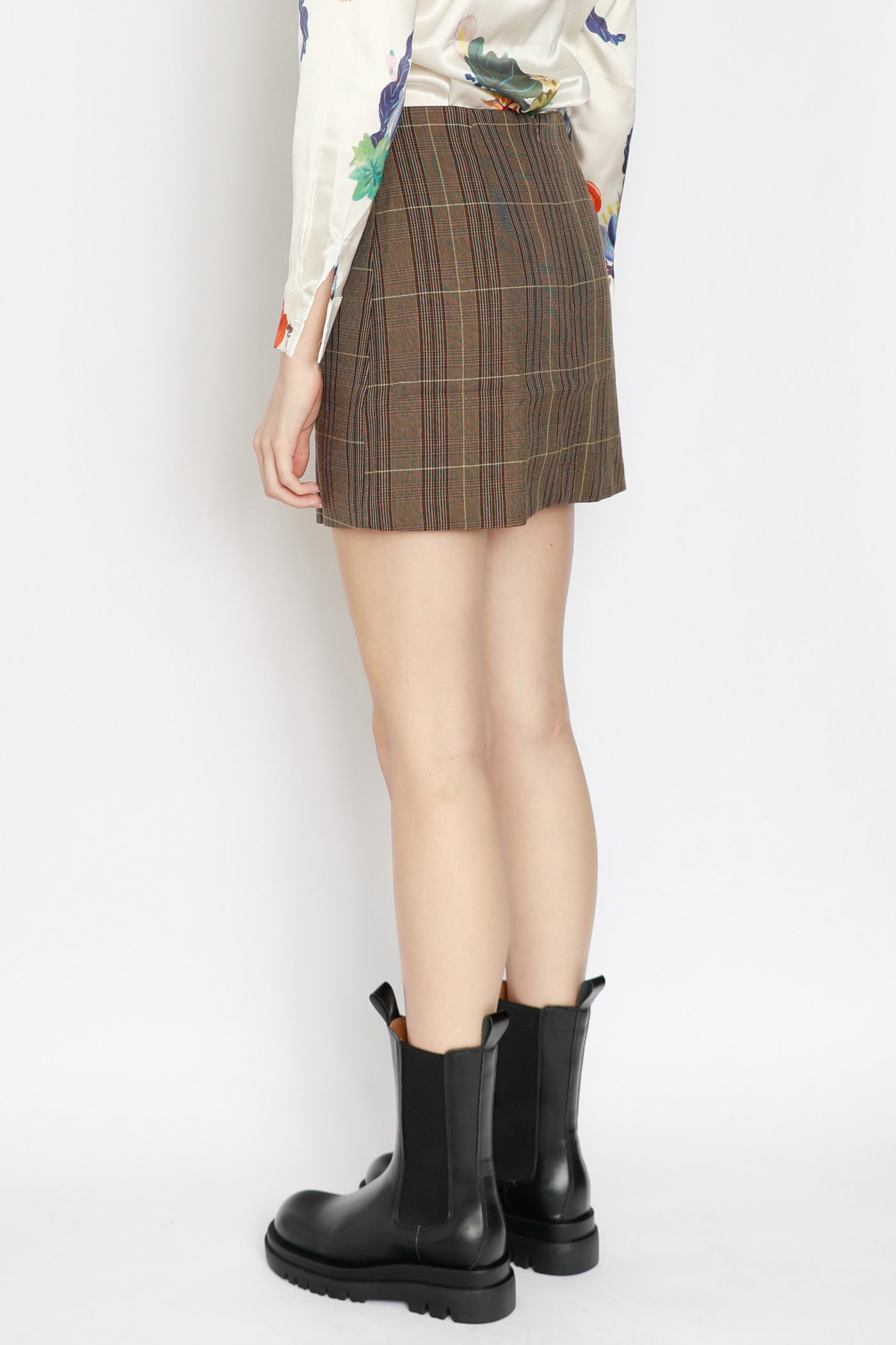 Brown Plaid Wool Mini Skirt
