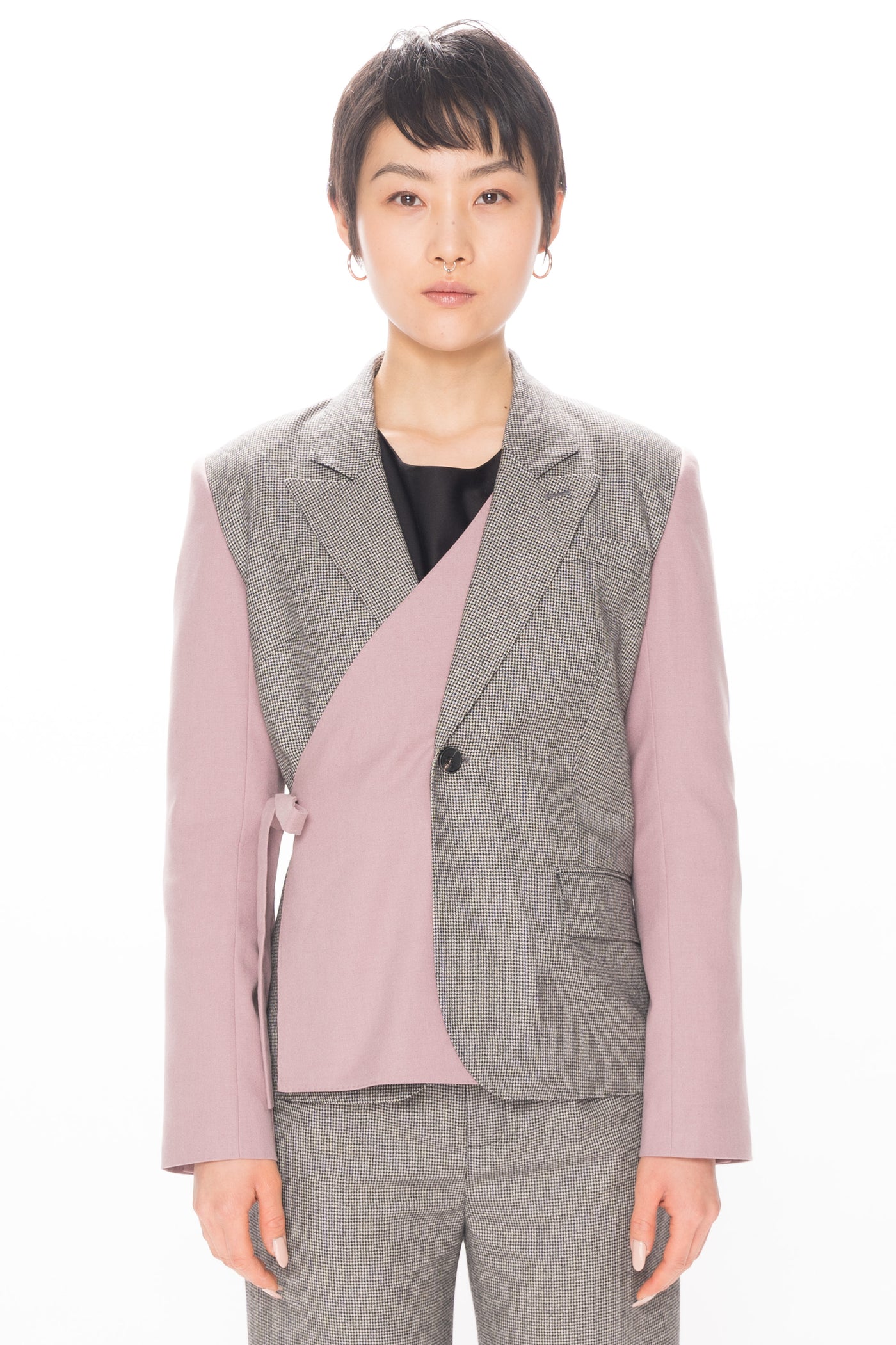 Wool Pink and Grey Deconstructed Blazer