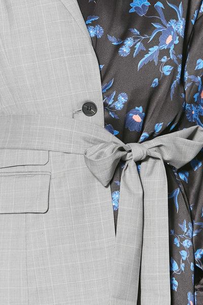 Wool and Silk Printed Blue Kimono Style Asymmetric Blazer