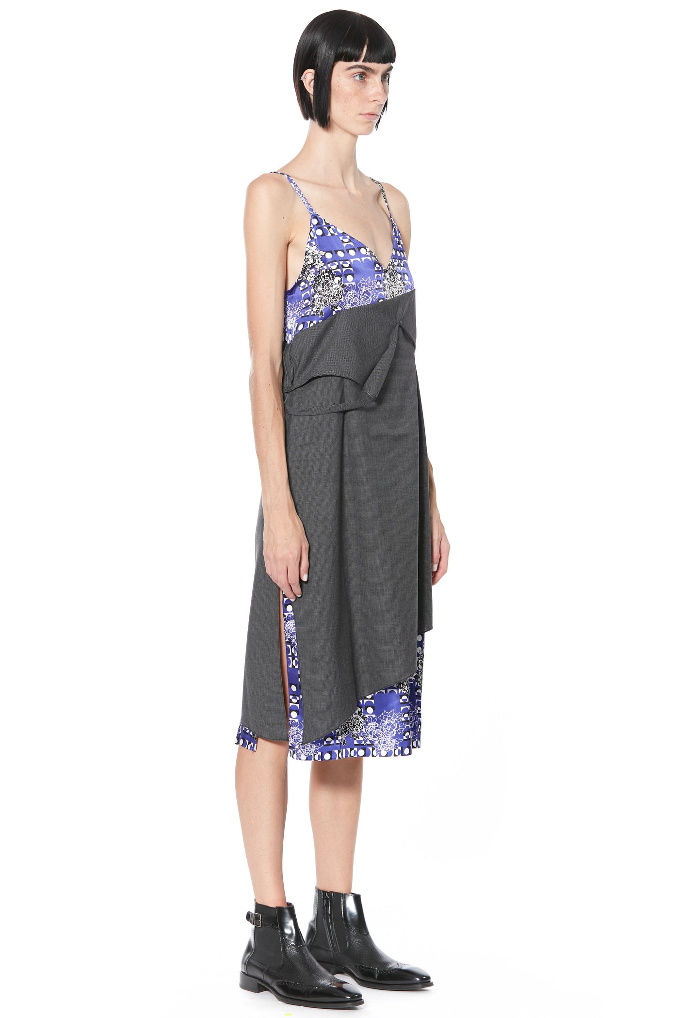 Deconstructed Wool and Silk Printed Blue Slip Dress