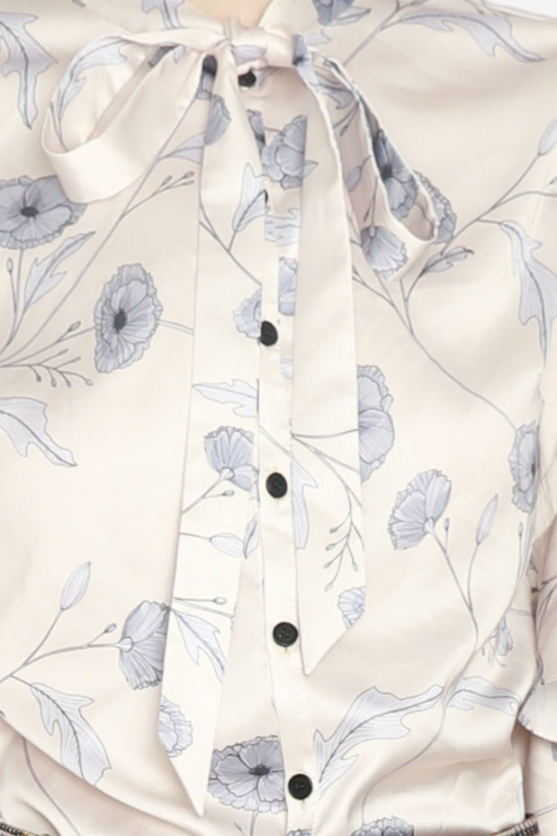 Silk Printed Champagne Floral Blouse