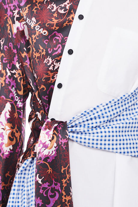 Cotton and Silk Floral Printed Deconstructed Button Down Shirt