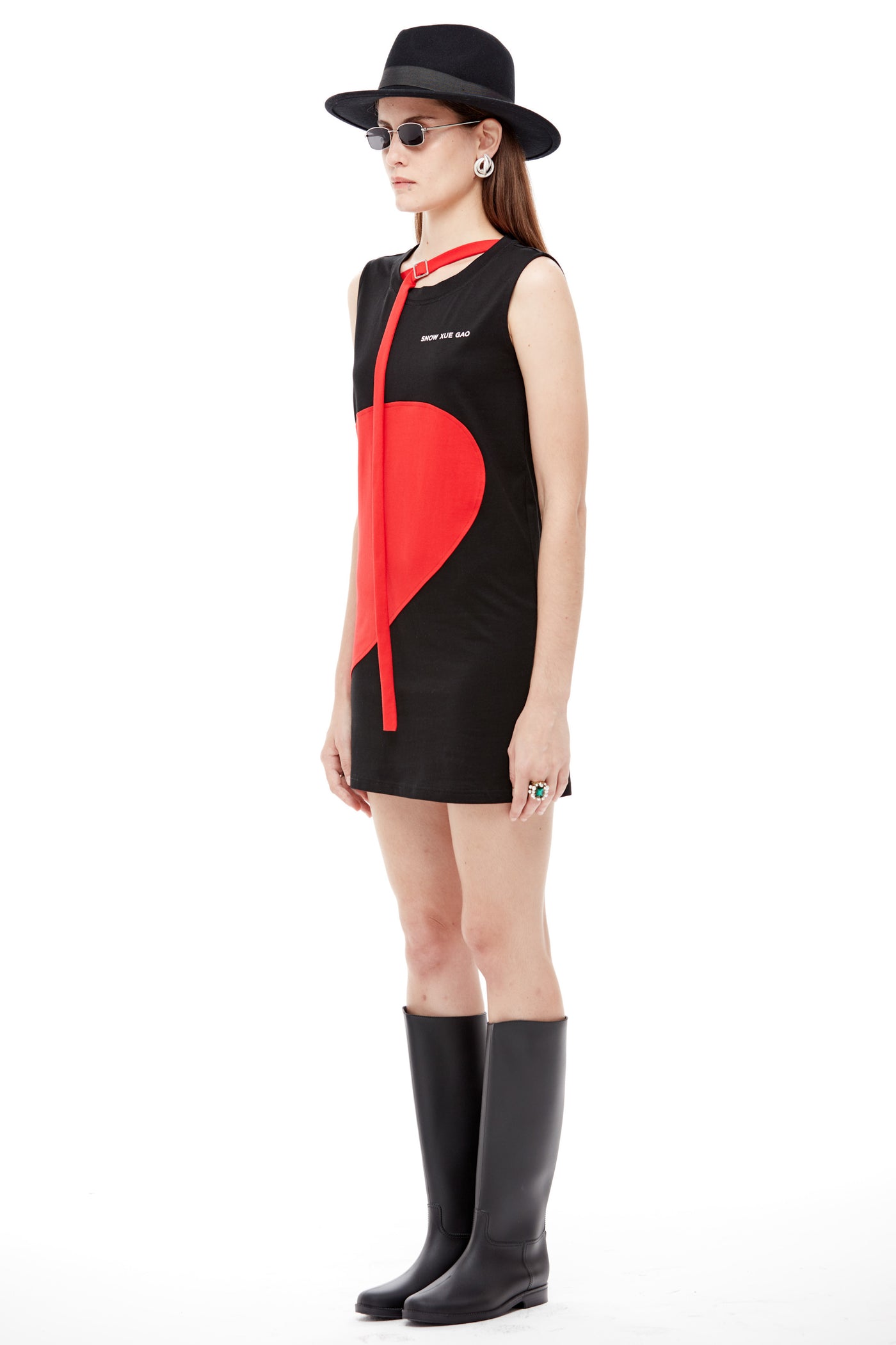 Black and Red Collage Mini Dress with Strap