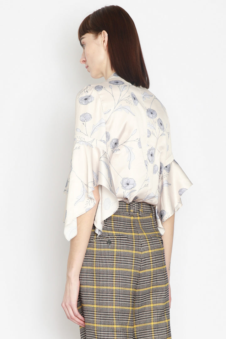 Silk Printed Champagne Floral Blouse