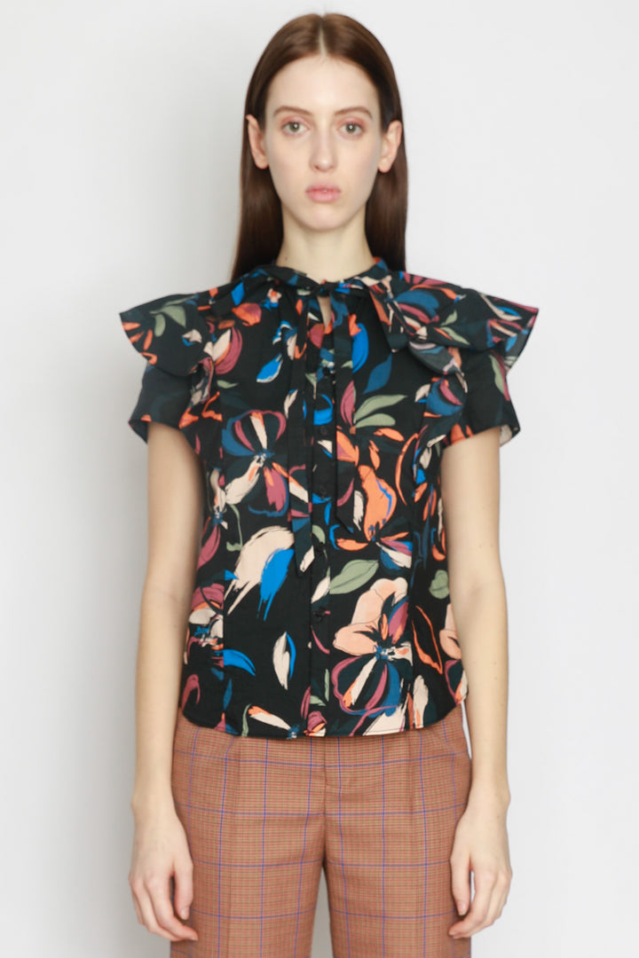 Blusa con estampado floral negra