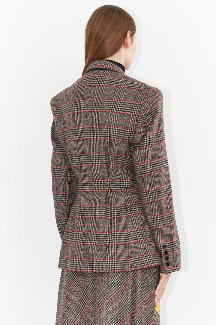 Wool and Silk Printed Brown Yellow Plaid Blazer