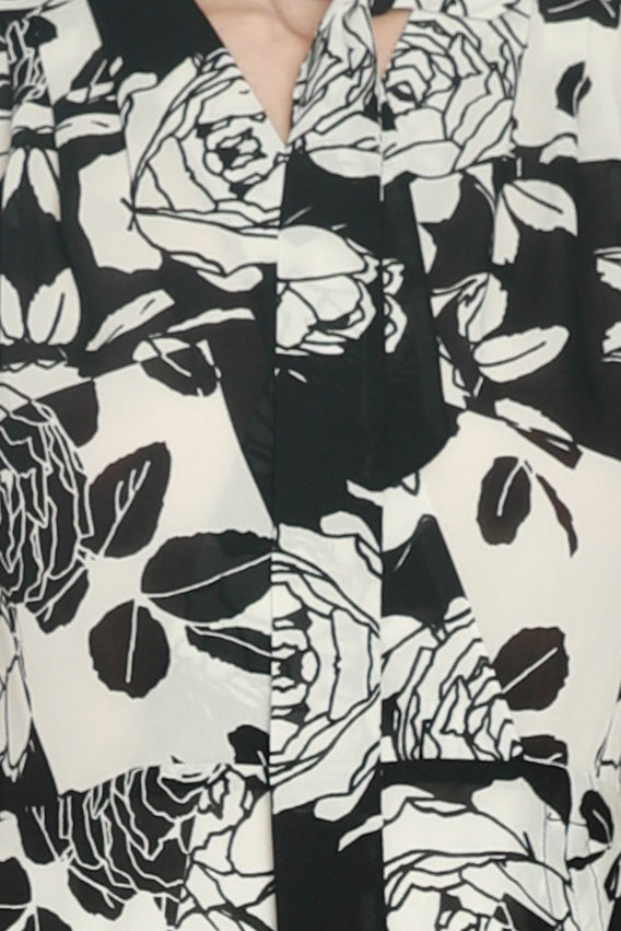 Silk Printed Black White Floral Midi Dress