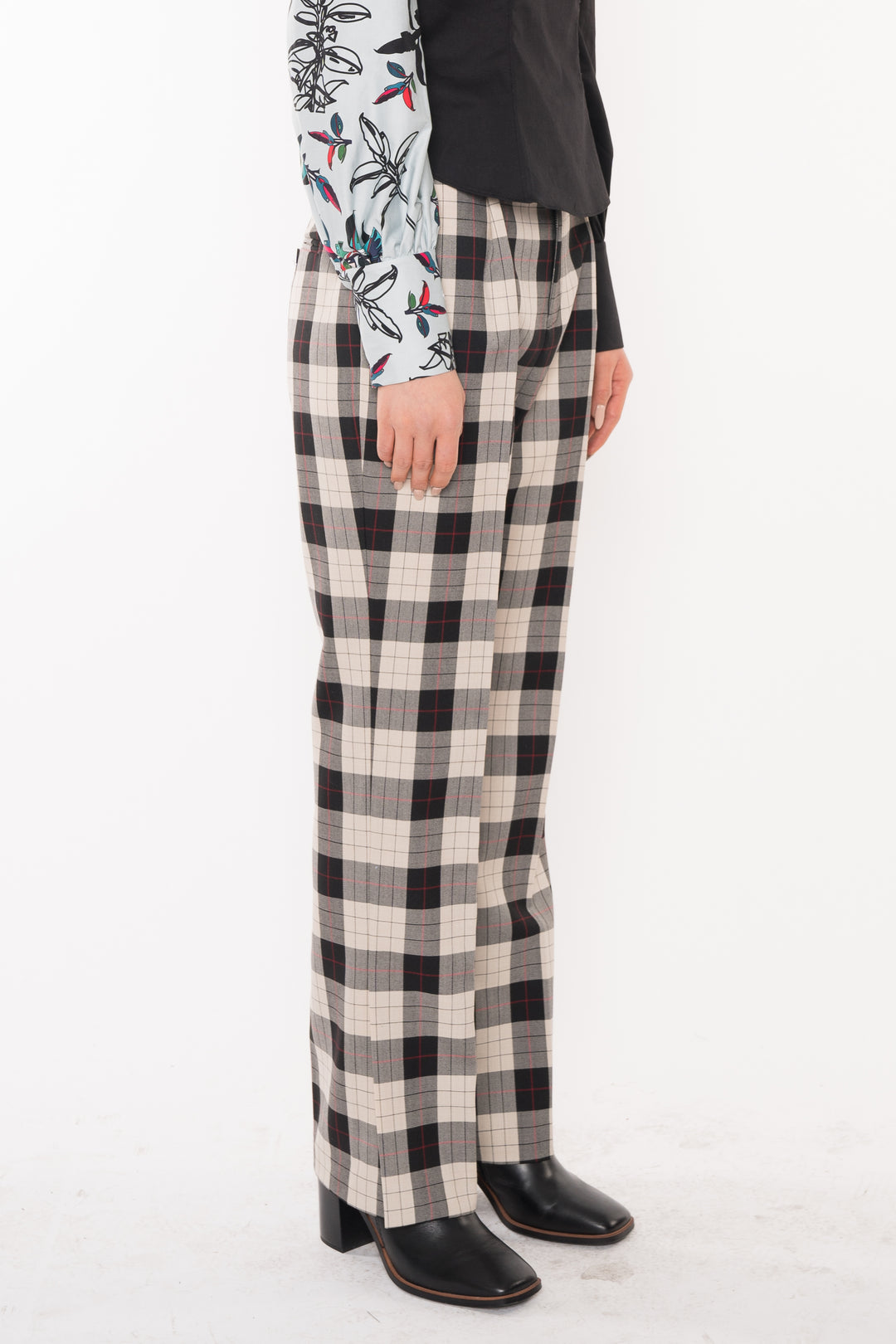 Wool Black and White Plaid Pants