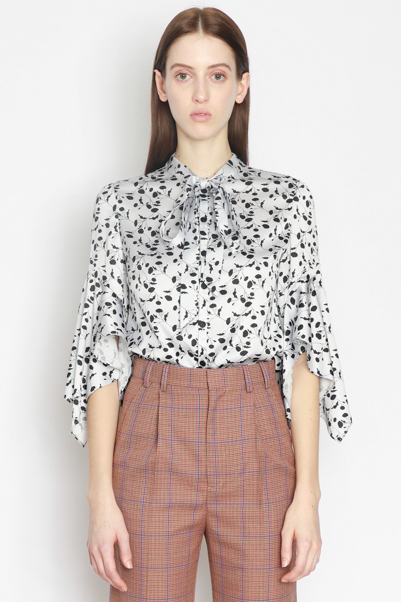 Silk Printed Black and White Floral Blouse