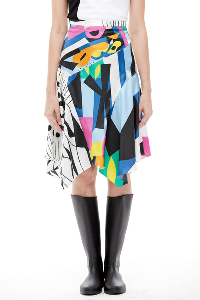 Silk Printed Multi-Color Geometric Midi Skirt