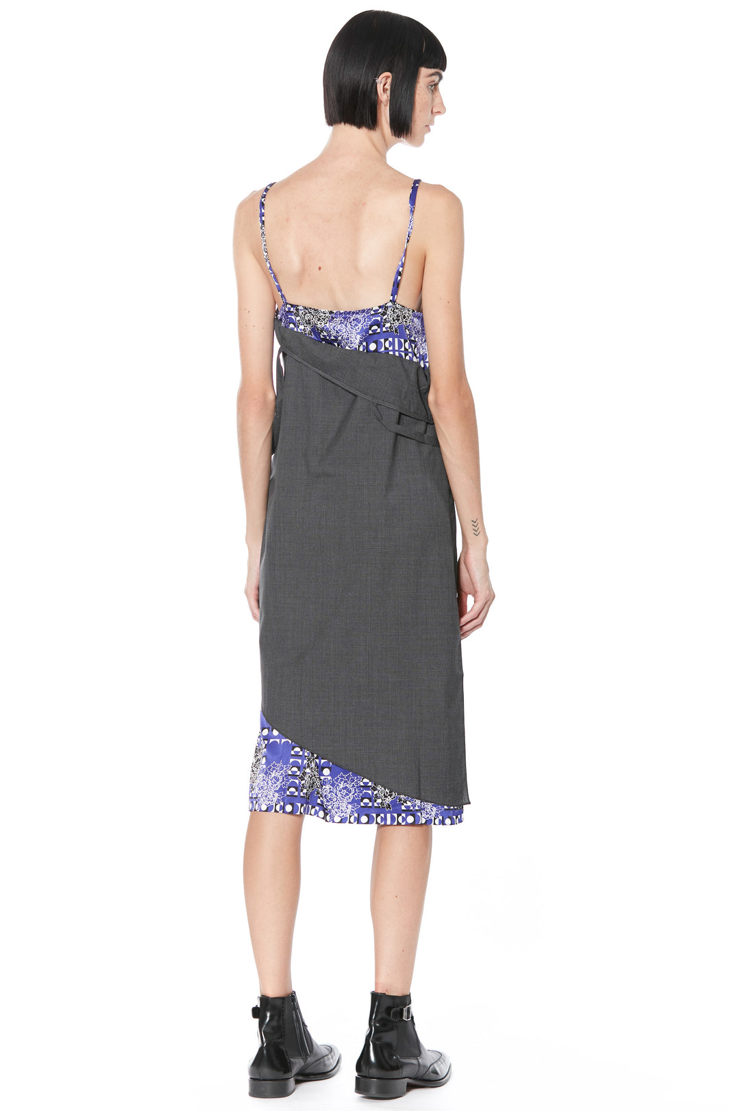 Deconstructed Wool and Silk Printed Blue Slip Dress