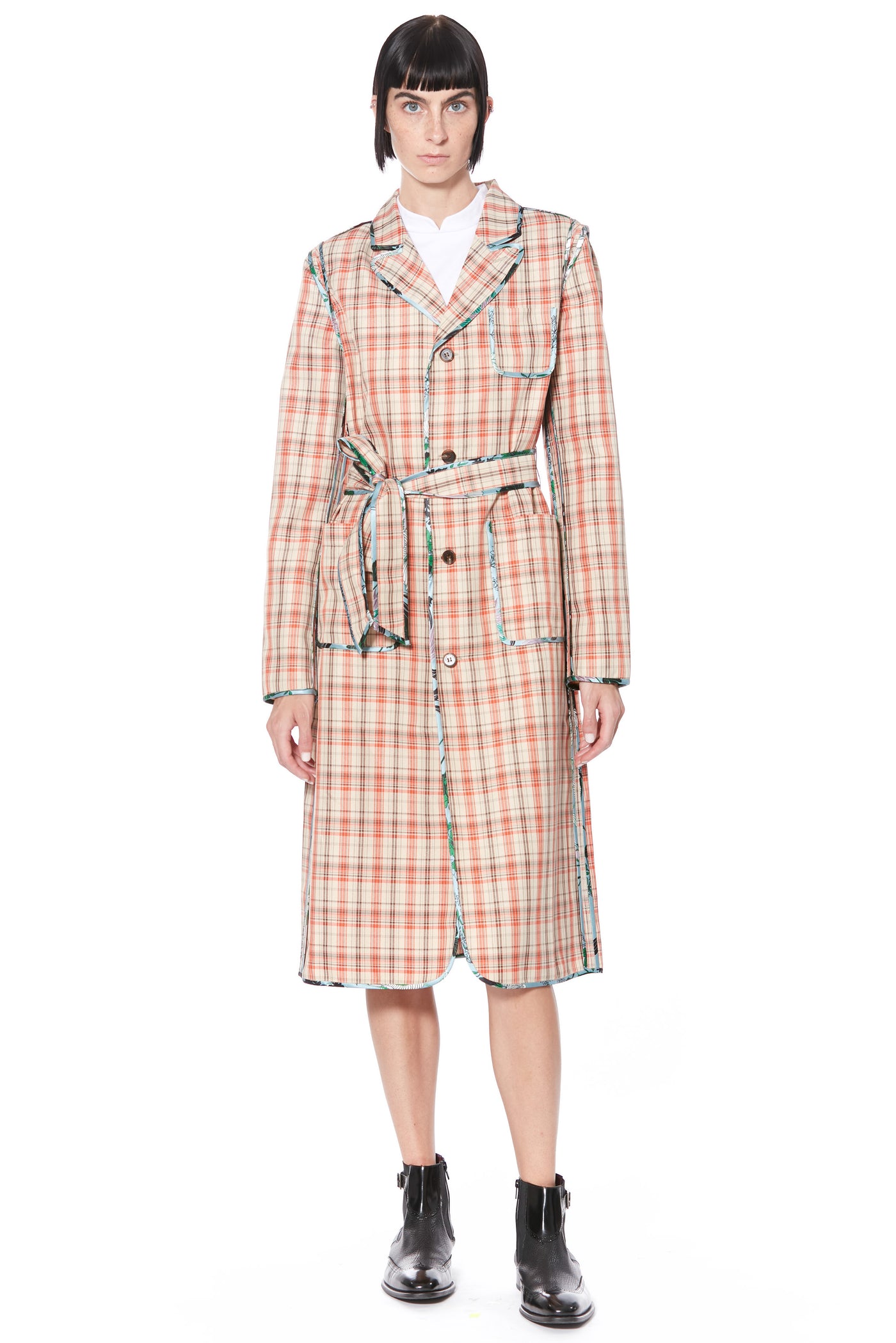 Light Wool and Silk Piping Beige Coat