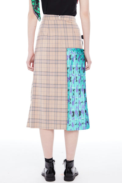 Light Wool and Silk Printed Beige Blue Wrap Skirt