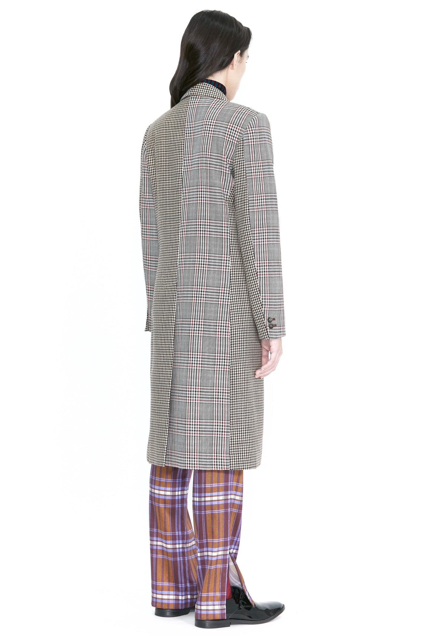Wool Plaid Collage Double Breasted Coat
