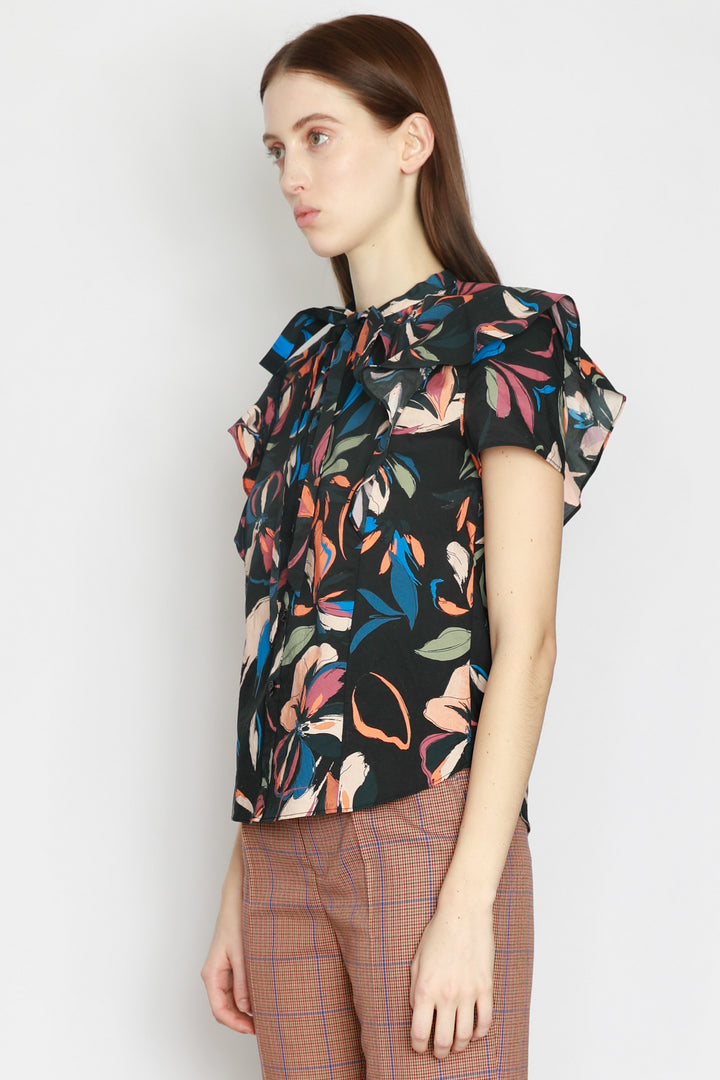 Blusa Estampada Floral Preta