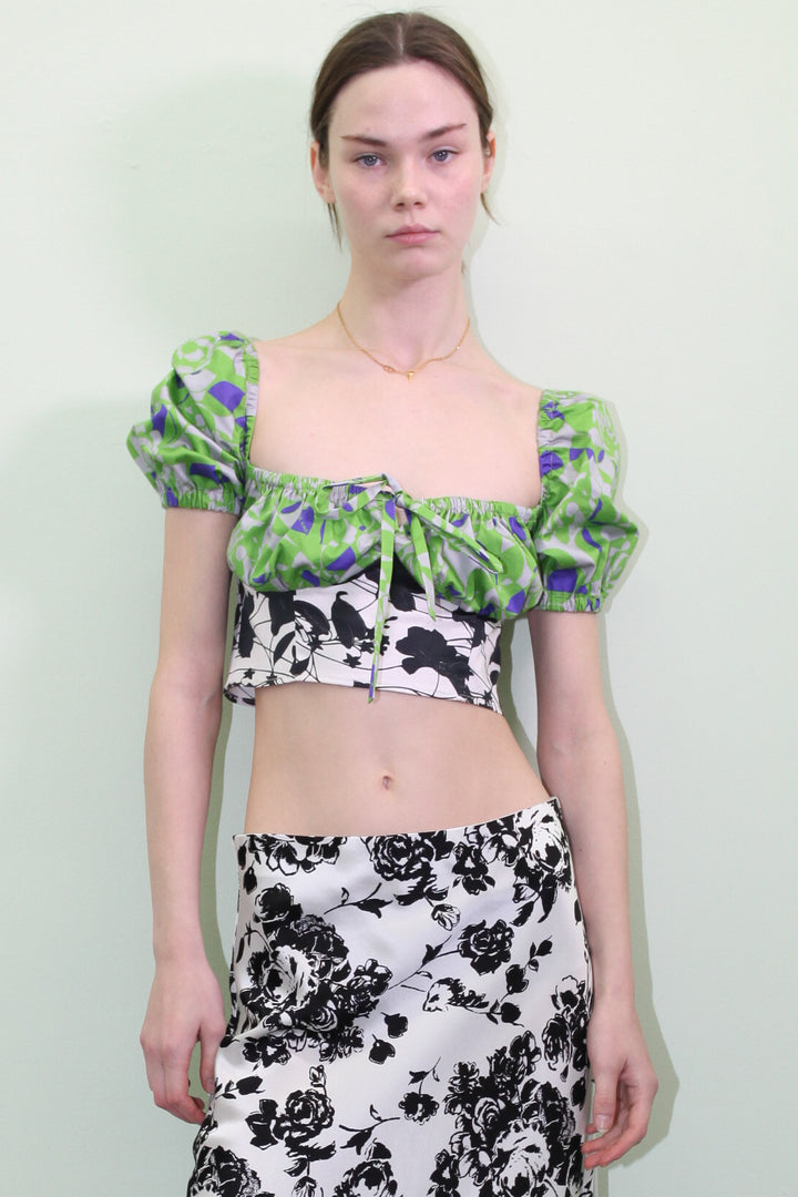 Green Floral Printed Milk Maid Top