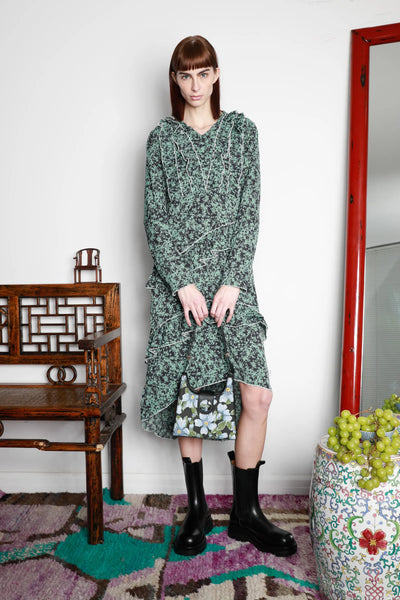 Green Floral Printed Ruffle Dress
