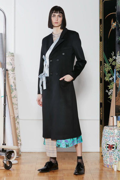 Wool Blue Floral Collage Pea Coat