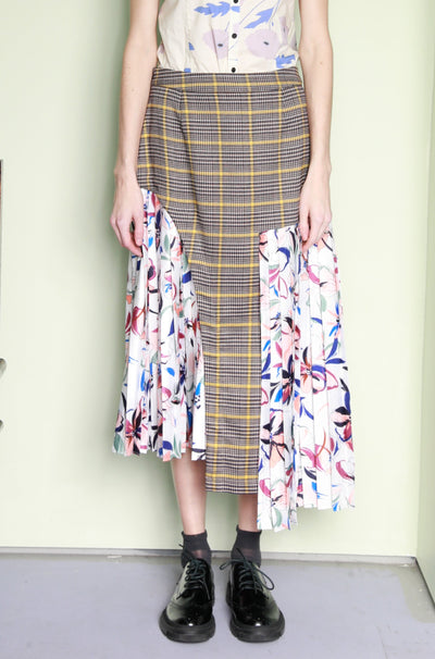 Plaid Silk and Wool Deconstructed Asymmetric Skirt