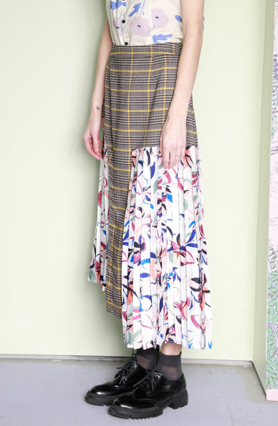 Plaid Silk and Wool Deconstructed Asymmetric Skirt