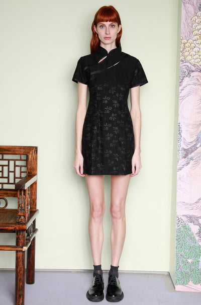Black Qipao Cotton Mini Dress